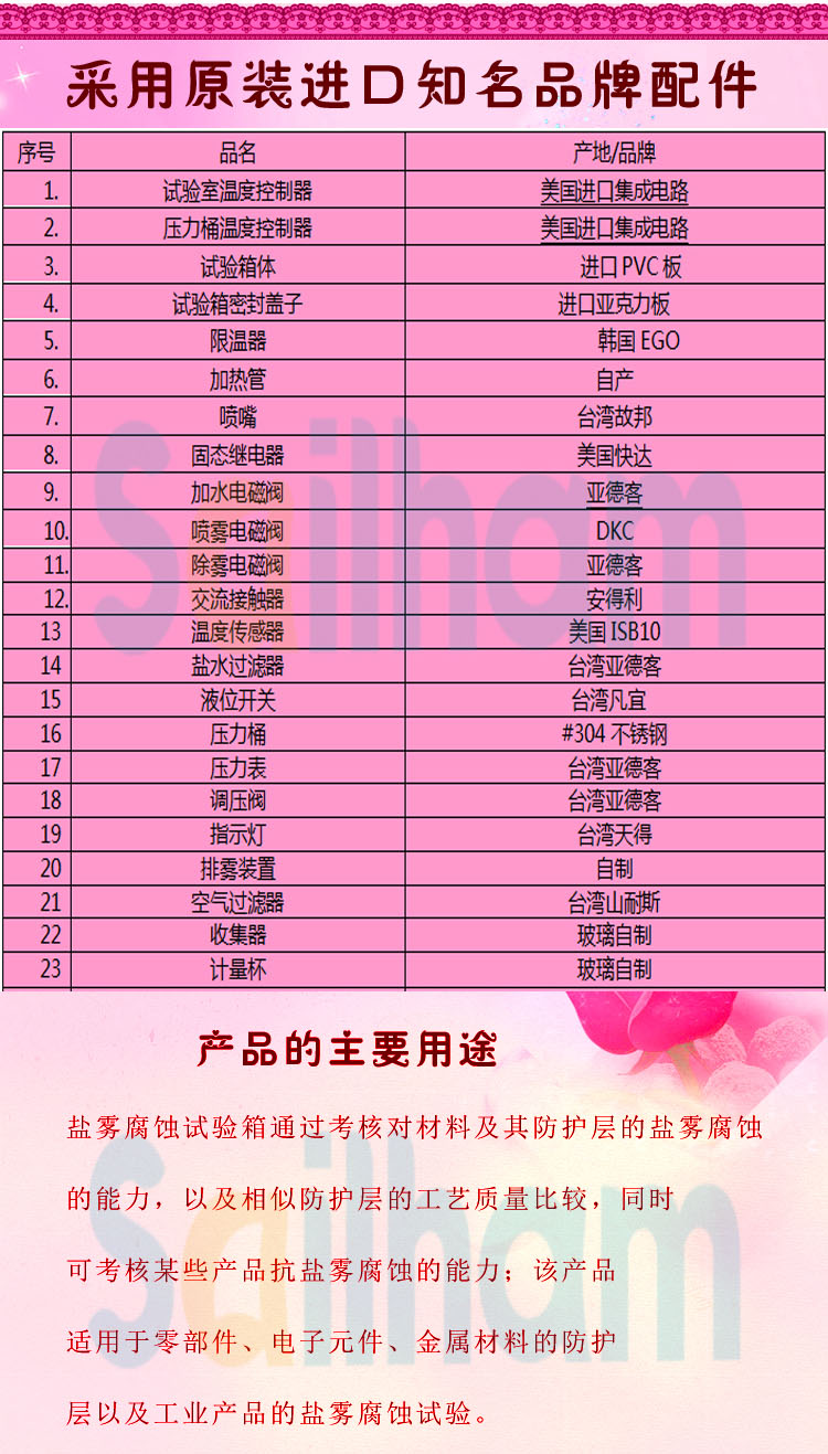 多功能鹽霧草莓视频在线播放品牌配件介紹